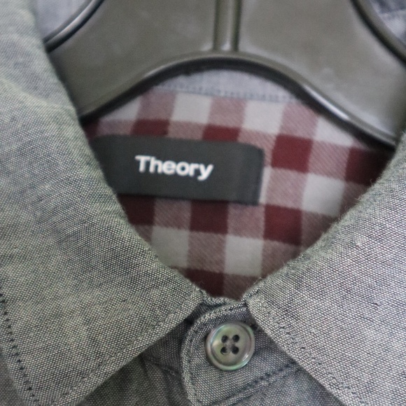 Theory 100% COTTON Grey with Plaid Button Up, Size XS - Picture 2 of 9